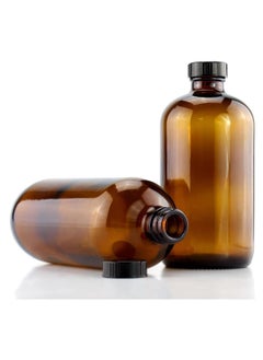 2Pack 8oz Glass Amber Boston Bottles with Black Poly Cone Cap,  Round Glass Bottle for Essential Oil, Perfume and Liquid