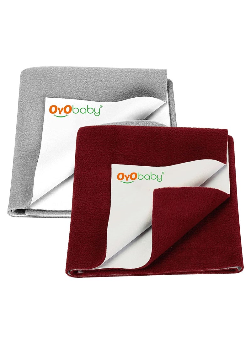 OYO BABY OYO BABY - Waterproof Baby Bed Protector Dry Sheets for New Born Babies - Reusable Mats - Cot & Bassinet Gift Pack -Small 70x50-(Grey + Maroon)  - Image 1