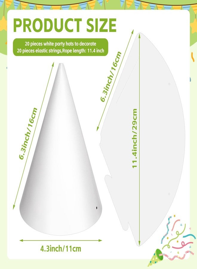 WEOXPR 20 Pieces White Paper Party Hats for Kids Birthday, Decorative Bulk Cone Crafts for Adults Art DIY, Halloween Supplies - Image 2