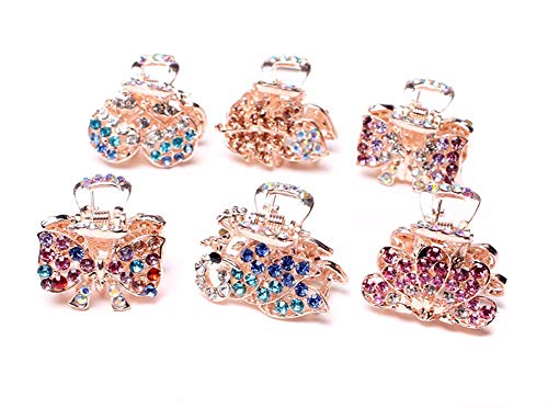 Fodattm 6 PCS Women Lady Alloy Rhinestone No-Slip Mini Hair Claw Small Bang Jaw Clip Hair Clamp Hair Grip Hair Pin (A#) - Image 1