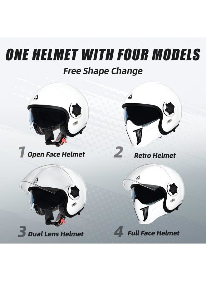 triangle Full Face Motorcycle Helmets,Off-Road Motocross Helmet for Men & Women,Dual Visor with Internal Tinted Sunshield,Open Face 3/4 Adult Racing Helmet DOT Approved(White,S) - Image 3