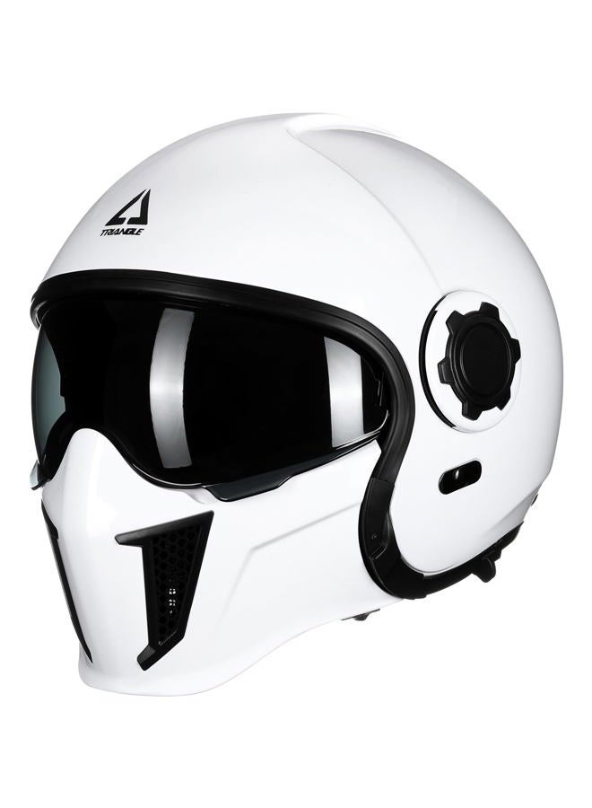 triangle Full Face Motorcycle Helmets,Off-Road Motocross Helmet for Men & Women,Dual Visor with Internal Tinted Sunshield,Open Face 3/4 Adult Racing Helmet DOT Approved(White,S) - Image 1
