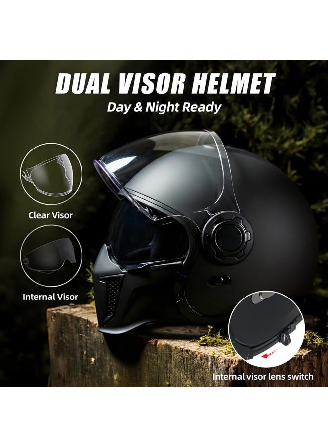 triangle Full Face Motorcycle Helmets,Off-Road Motocross Helmet for Men & Women,Dual Visor with Internal Tinted Sunshield,Open Face 3/4 Adult Racing Helmet DOT Approved(White,S) - Image 5