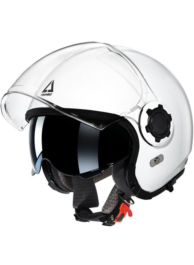 triangle Full Face Motorcycle Helmets,Off-Road Motocross Helmet for Men & Women,Dual Visor with Internal Tinted Sunshield,Open Face 3/4 Adult Racing Helmet DOT Approved(White,S) - Image 2