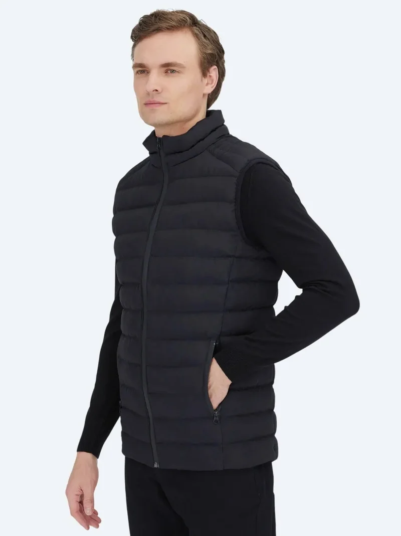 Kip Black Turtleneck Casual Weaving Puffer Vest