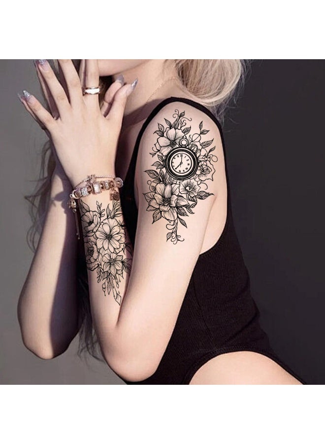 10Sheets 3D Black Rose Flower Temporary Tattoos Realistic Large Peony Geometric Tattoo Stickers - Image 4