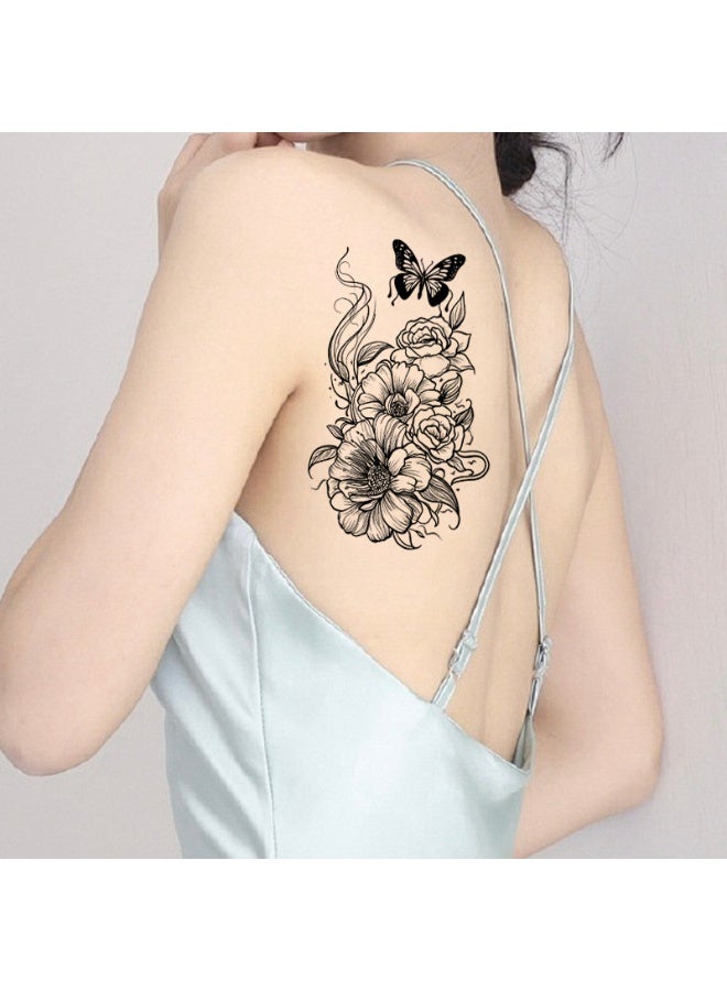 10Sheets 3D Black Rose Flower Temporary Tattoos Realistic Large Peony Geometric Tattoo Stickers - Image 2