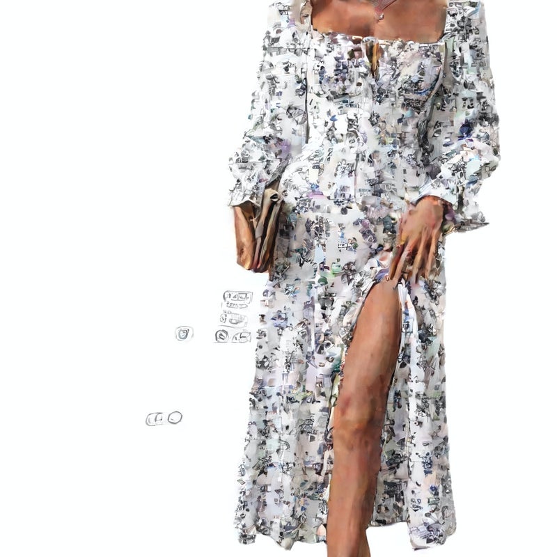 Long Sleeve Split Maxi Dress with Floral Print - Image 4