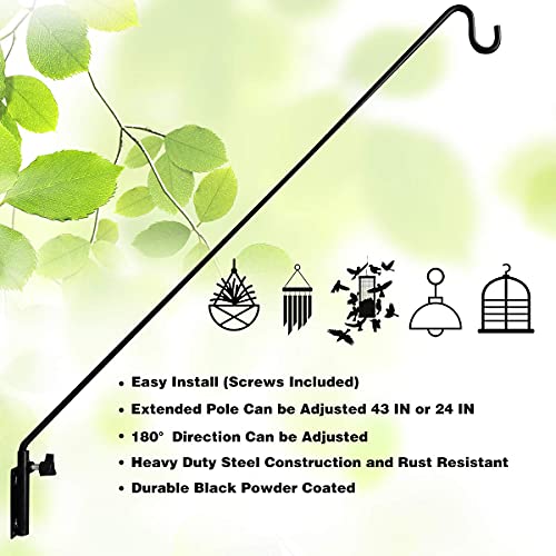 MIXXIDEA Heavy Duty Extended Reach Wall Mounted Deck Hook Wall Pole, Wall Bracket Direction and Length Adjustable Plant Bracket for Bird Feeders, Planters, Suet Baskets, Lanterns, Wind Chimes and More,Black - Image 4