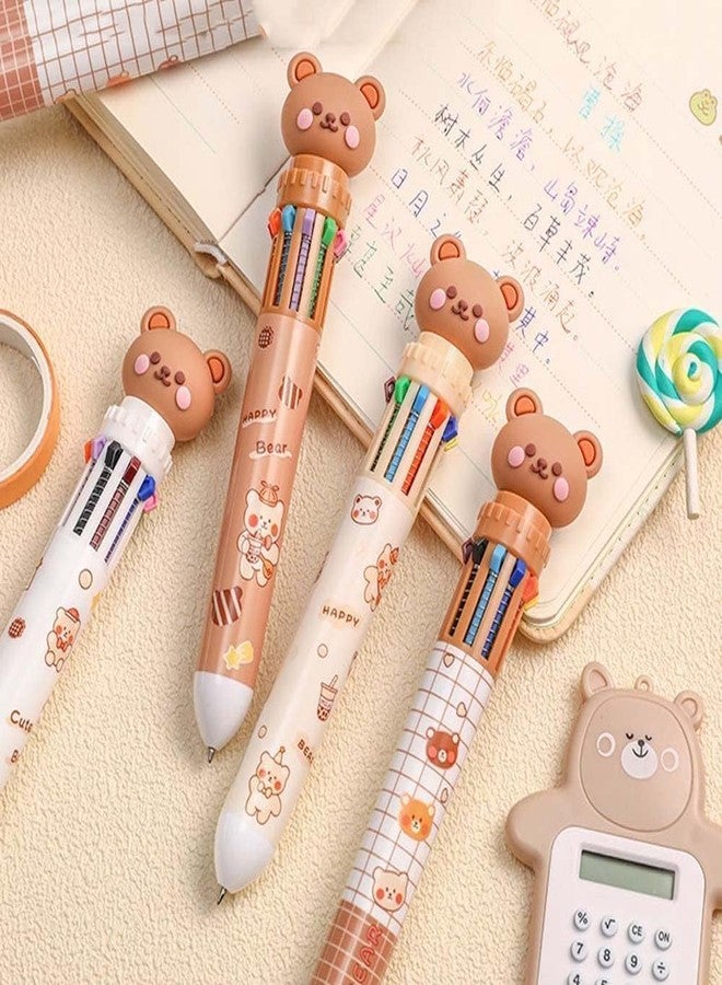 Wentoenapp Brown Cartoon Bear Polychrome Color Retractable Ballpoint Pen, Kawaii Cute Multicolor For School Office Student Supply Pens and Refills, Ballpoint Pens, Pens and Refills - Image 4