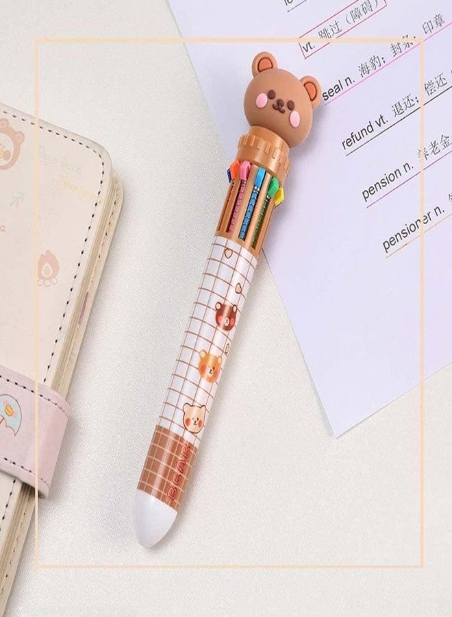 Wentoenapp Brown Cartoon Bear Polychrome Color Retractable Ballpoint Pen, Kawaii Cute Multicolor For School Office Student Supply Pens and Refills, Ballpoint Pens, Pens and Refills - Image 1