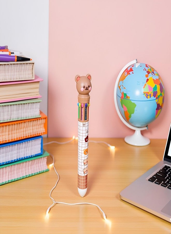 Wentoenapp Brown Cartoon Bear Polychrome Color Retractable Ballpoint Pen, Kawaii Cute Multicolor For School Office Student Supply Pens and Refills, Ballpoint Pens, Pens and Refills - Image 5