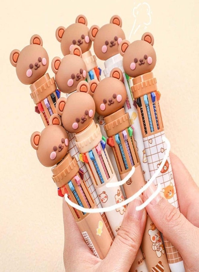 Wentoenapp Brown Cartoon Bear Polychrome Color Retractable Ballpoint Pen, Kawaii Cute Multicolor For School Office Student Supply Pens and Refills, Ballpoint Pens, Pens and Refills - Image 3
