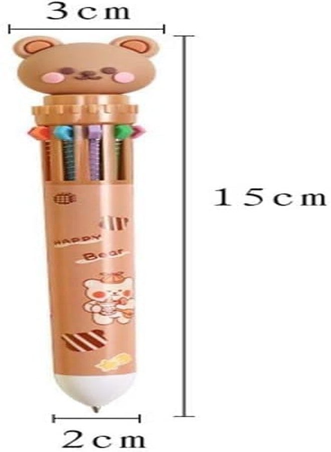 Wentoenapp Brown Cartoon Bear Polychrome Color Retractable Ballpoint Pen, Kawaii Cute Multicolor For School Office Student Supply Pens and Refills, Ballpoint Pens, Pens and Refills - Image 2