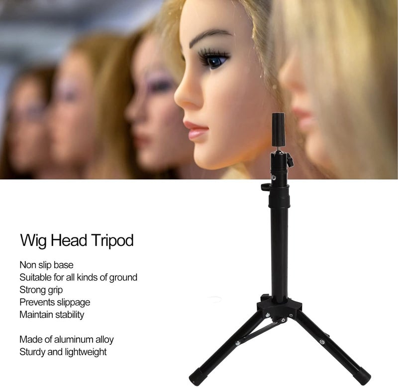 Wig Head Tripod Mannequin Head Stand, Aluminum Alloy Wig Stand Tripod with Non Slip Base, Adjustable Height Hairdressing Training Tool for Salon and Home Use, Stable Black Mannequi - Image 1