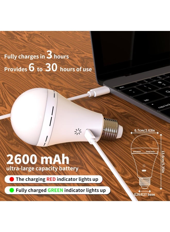 USB Rechargeable Light Bulb With Remote Control, 3 Color Temperature LED Dimmable Battery Powered Light Bulbs, E27 7W Touch Control Bulb With Timer, Emergency Light Bulb With Hook, 2600mah,2 PACK - Image 5
