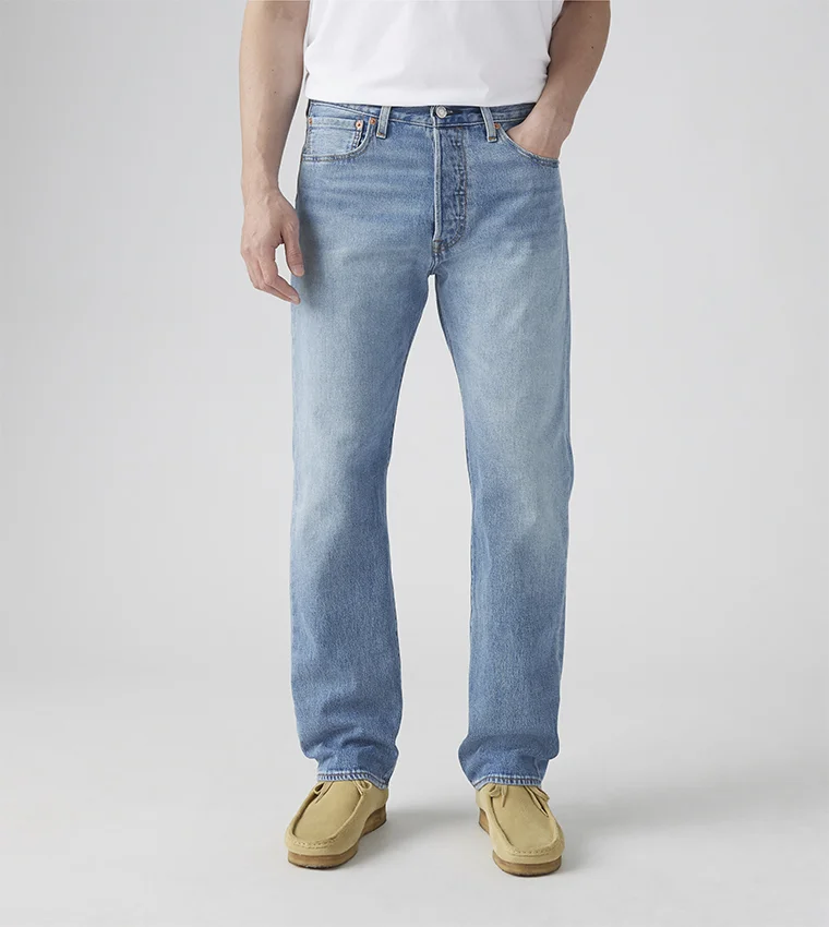 Levi's Men's 501 Blue Straight Fit Mid Rise Jeans