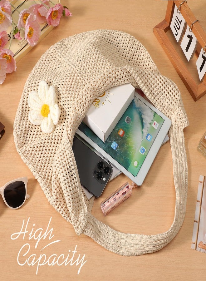 Premillow Crochet Beach Bags for Women, Summer Beach Tote Bag, Mesh Tote Bag Cute Beach Bag Purse, Large Aesthetic Crochet Bag Knit Bags Handbag Shoulder Bag for Summer Vacation, Beige - Image 3