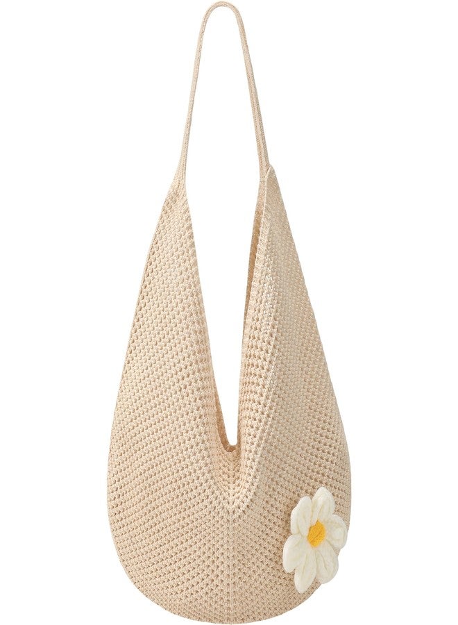 Premillow Crochet Beach Bags for Women, Summer Beach Tote Bag, Mesh Tote Bag Cute Beach Bag Purse, Large Aesthetic Crochet Bag Knit Bags Handbag Shoulder Bag for Summer Vacation, Beige - Image 1