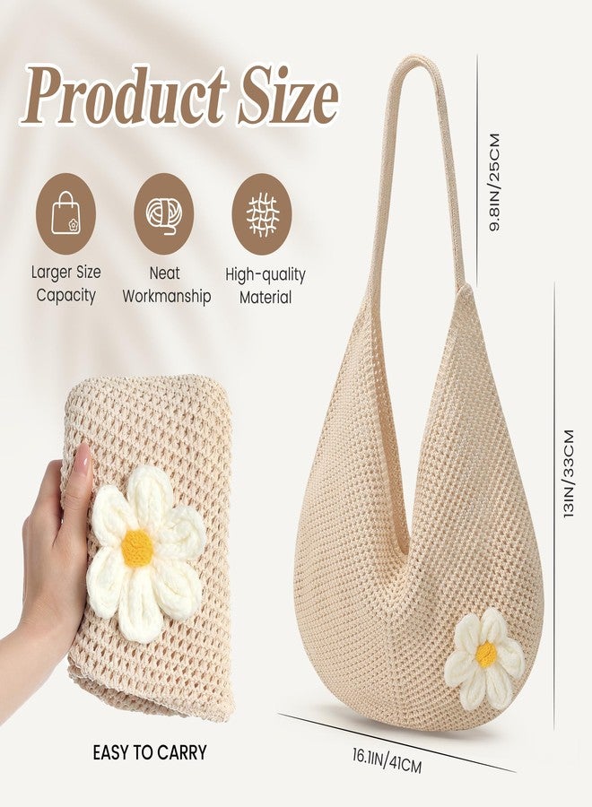 Premillow Crochet Beach Bags for Women, Summer Beach Tote Bag, Mesh Tote Bag Cute Beach Bag Purse, Large Aesthetic Crochet Bag Knit Bags Handbag Shoulder Bag for Summer Vacation, Beige - Image 4