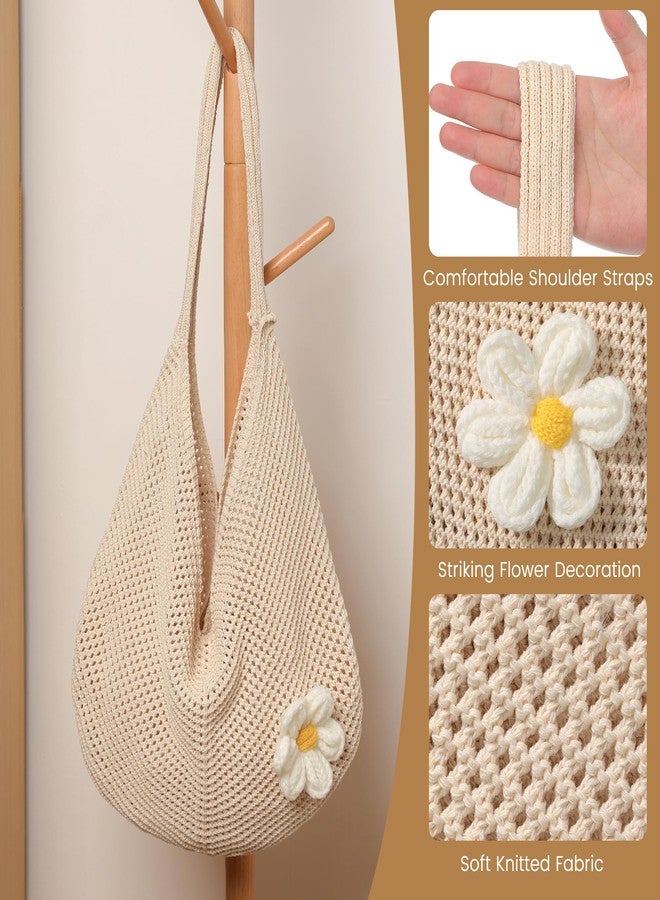 Premillow Crochet Beach Bags for Women, Summer Beach Tote Bag, Mesh Tote Bag Cute Beach Bag Purse, Large Aesthetic Crochet Bag Knit Bags Handbag Shoulder Bag for Summer Vacation, Beige - Image 5