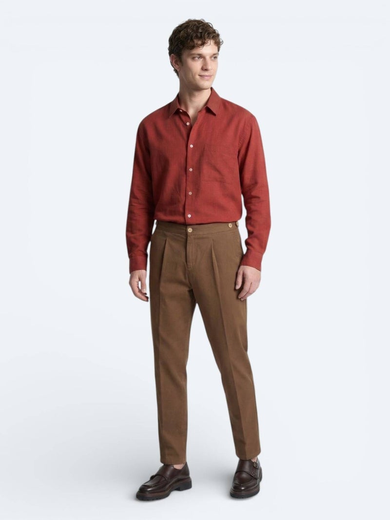 Kip Tile Red Plain Oversize Fit Long Weaving Casual Shirt - Image 5