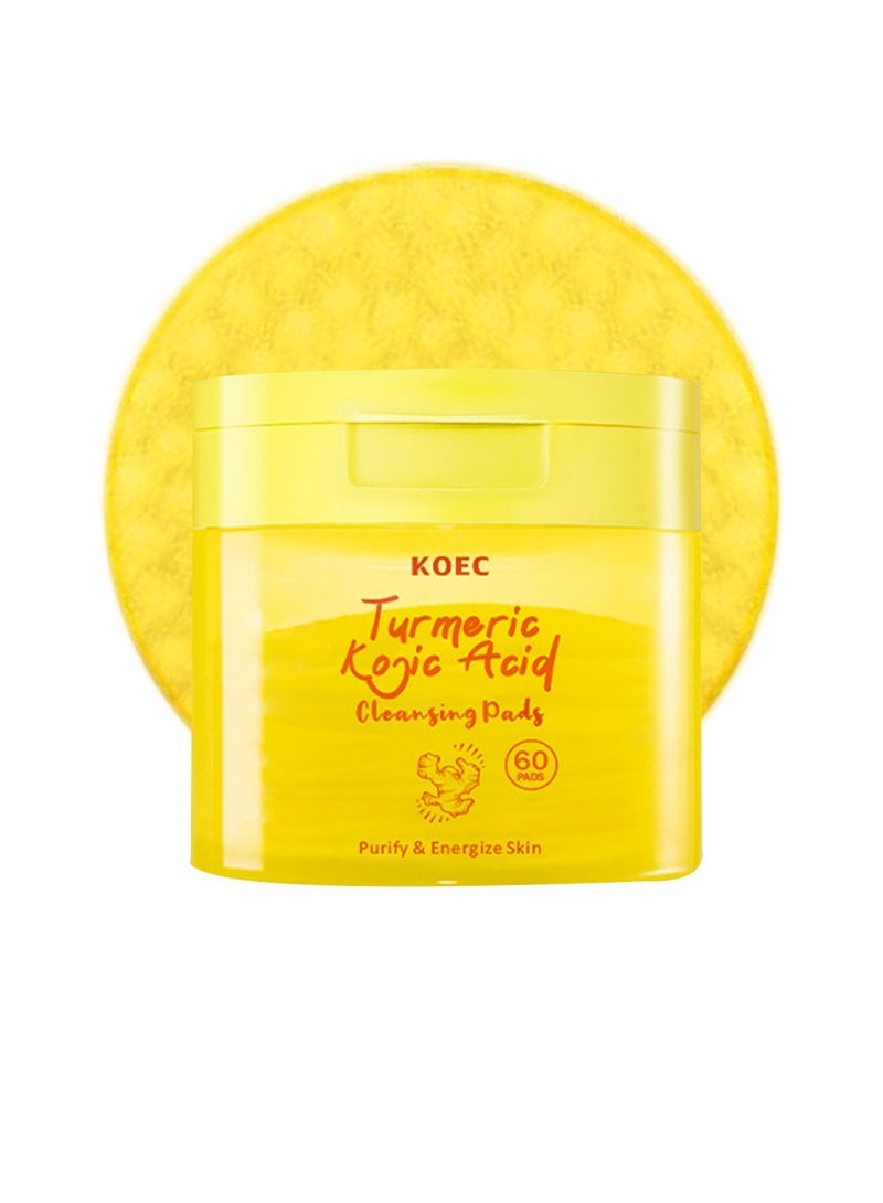 KOEC Kojic Acid and Turmeric Cleansing Pads, 60 Pcs, for Face Cleansing and Exfoliation - Image 1