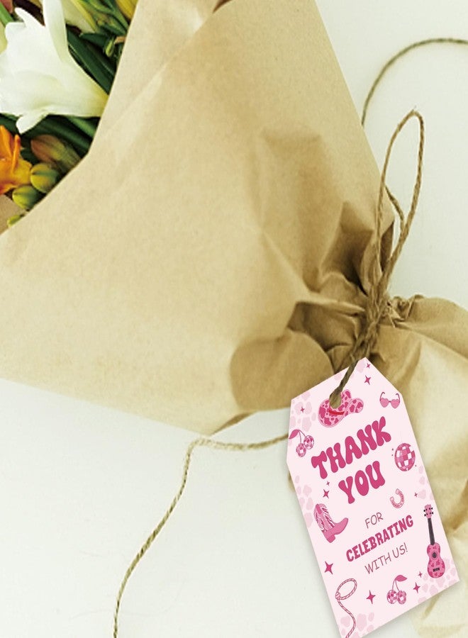 FORSHEEP 50pcs Pink Cowgirl Thank You Tags, Western Cowgirl Gift Tag with String for My First Rodeo Birthday Party, Disco Ball Boots Paper Tags for Girls Bachelorette Party Favors - Image 5