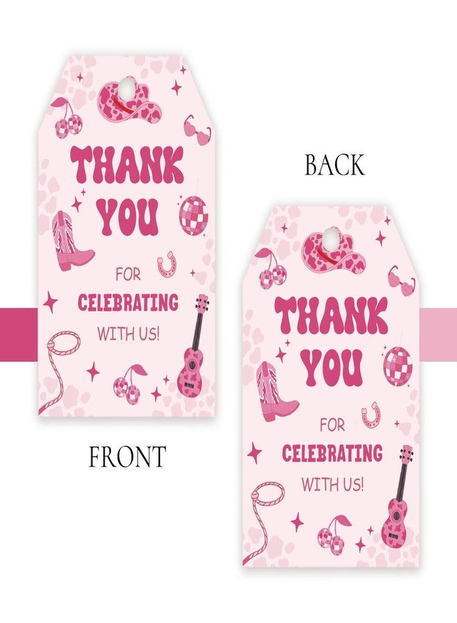 FORSHEEP 50pcs Pink Cowgirl Thank You Tags, Western Cowgirl Gift Tag with String for My First Rodeo Birthday Party, Disco Ball Boots Paper Tags for Girls Bachelorette Party Favors - Image 4