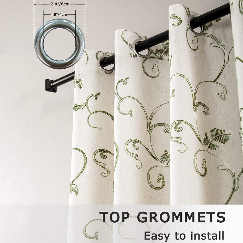 VOGOL 2 Panels Ultra Decor Vines Embroidered Faux Linen Grommet Curtains for Living Room,Energy Efficient Window Treatment Panels,52 x 63 Inch, Grass Green - Image 2