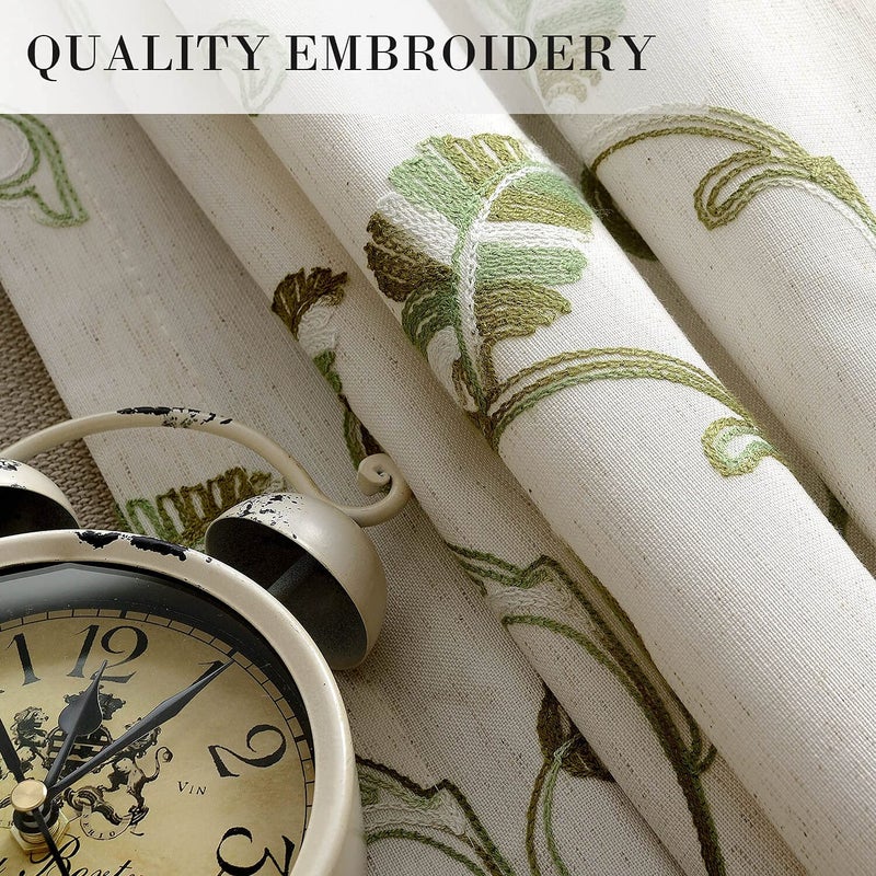 VOGOL 2 Panels Ultra Decor Vines Embroidered Faux Linen Grommet Curtains for Living Room,Energy Efficient Window Treatment Panels,52 x 63 Inch, Grass Green - Image 4