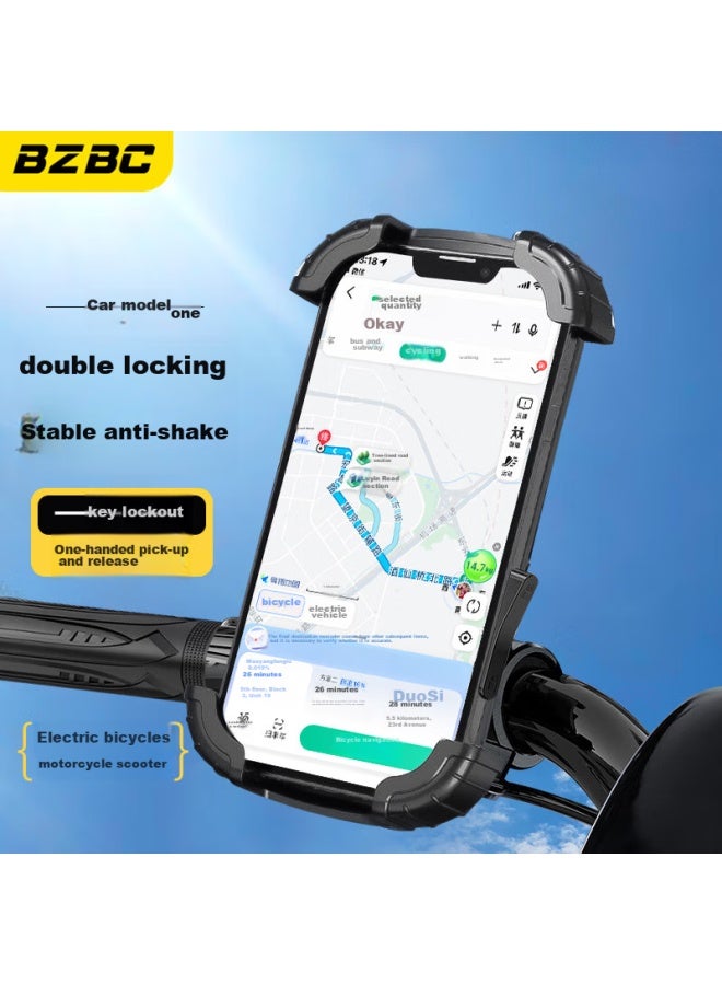 Bzbc Bicycle Phone Mount, Electric Bike Navigation Mount, Mountain Bike, Electric Scooter, Motorcycle, Food Delivery, Courier Navigation Mount, Cycling Equipment, Stable And Shock-absorbing - Image 1