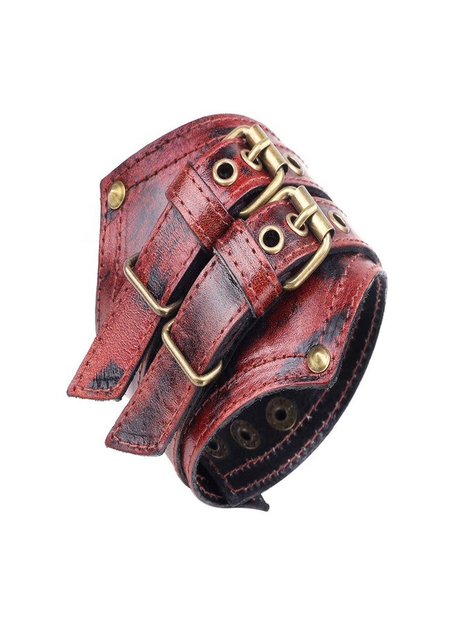 Fusamk Punk Rock Belt Buckle Wristband Wide Leather Arm Cuff Bracelet(Brown) - Image 1