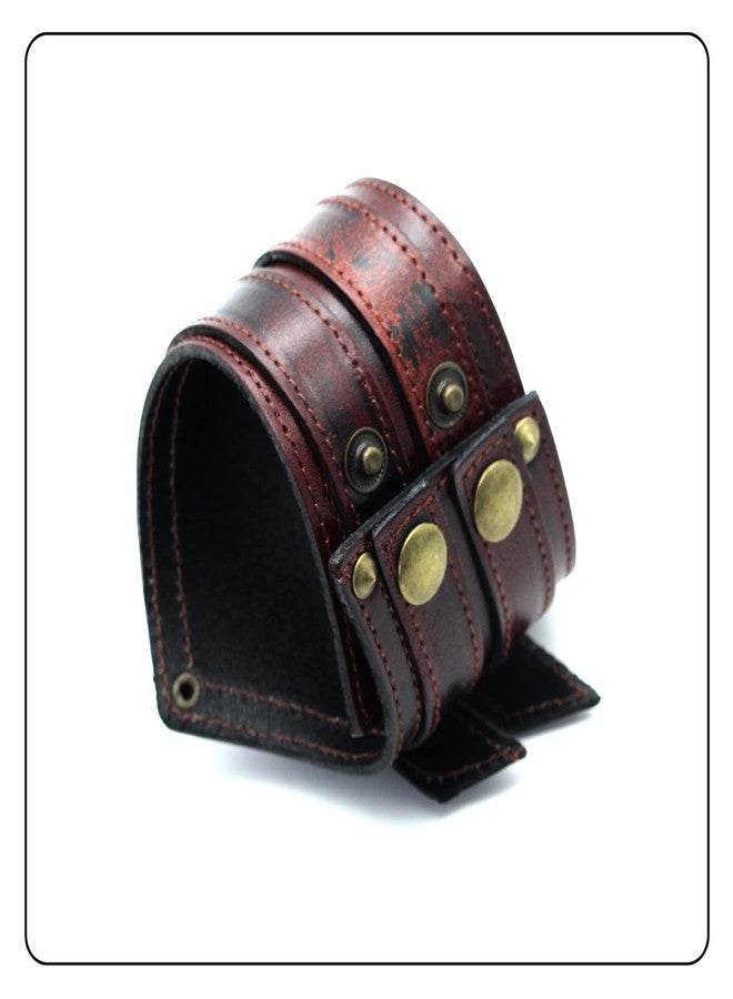 Fusamk Punk Rock Belt Buckle Wristband Wide Leather Arm Cuff Bracelet(Brown) - Image 3