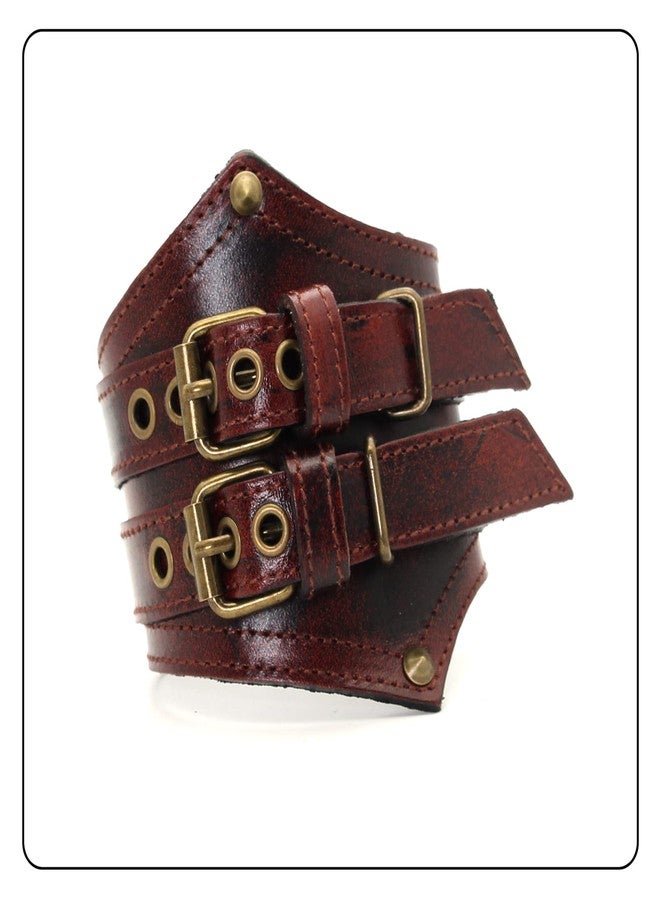 Fusamk Punk Rock Belt Buckle Wristband Wide Leather Arm Cuff Bracelet(Brown) - Image 2