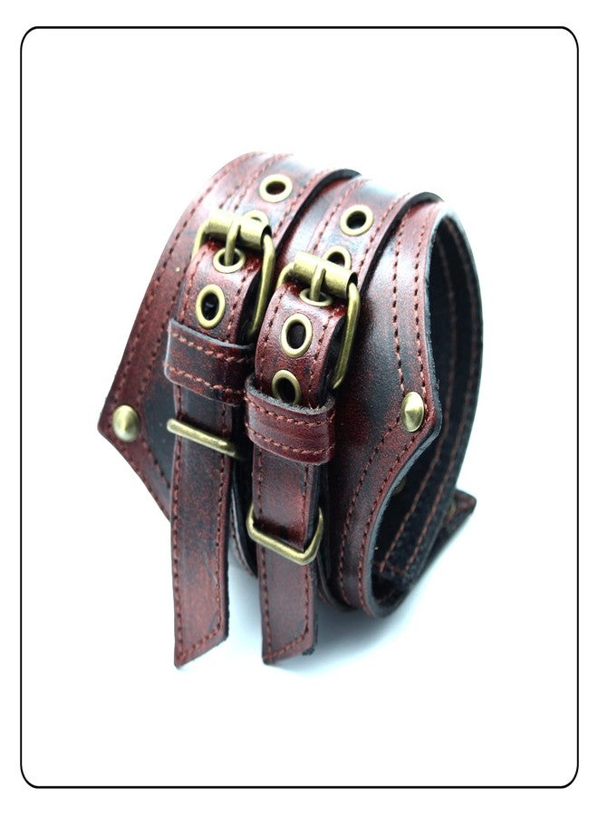 Fusamk Punk Rock Belt Buckle Wristband Wide Leather Arm Cuff Bracelet(Brown) - Image 4