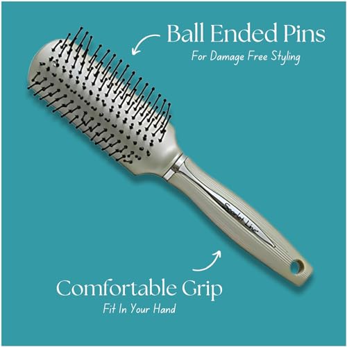 Scarlet Line Professional Ladies 9 Rows Flat Big Hair Styling Brush with Anti Slip Grip Lines on Handle for Men and Women, Copper Silver - Image 3