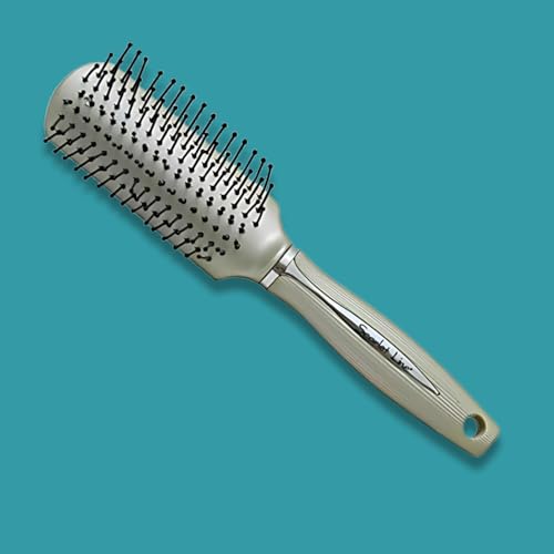 Scarlet Line Professional Ladies 9 Rows Flat Big Hair Styling Brush with Anti Slip Grip Lines on Handle for Men and Women, Copper Silver - Image 1