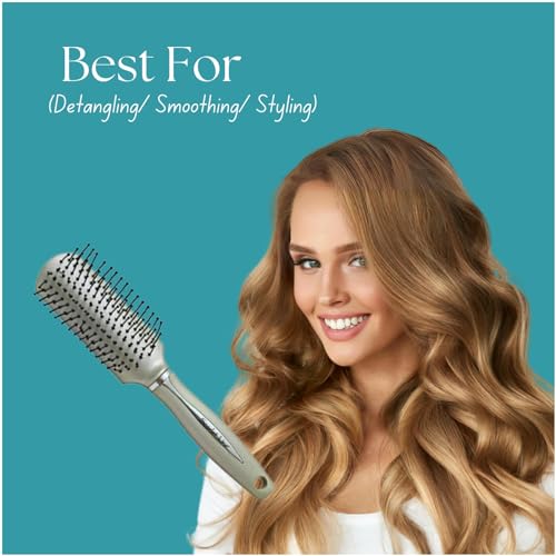 Scarlet Line Professional Ladies 9 Rows Flat Big Hair Styling Brush with Anti Slip Grip Lines on Handle for Men and Women, Copper Silver - Image 4