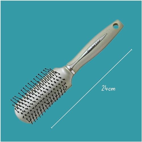 Scarlet Line Professional Ladies 9 Rows Flat Big Hair Styling Brush with Anti Slip Grip Lines on Handle for Men and Women, Copper Silver - Image 2