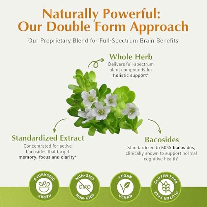 Jiva Botanicals Bacopa Monnieri Supplement Pure 1000mg per Serving - High Potency Bacopa Monnieri (Brahmi) & Extract for Normal Brain, Focus, & Memory Support - Ayurvedic Herbs - 60 Capsules - Image 4