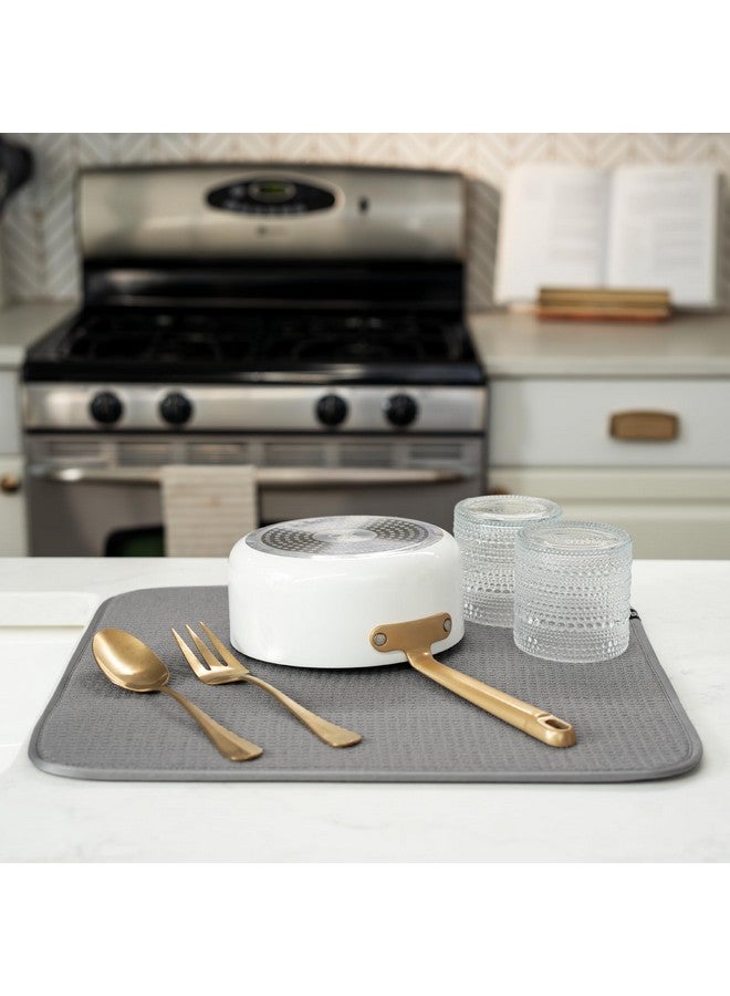 S&T INC. S&T INC. Dish Drying Mat, Highly Absorbent Microfiber Kitchen Counter Mat, Dish Drying Pad for Dishes, Utensils, Pots and Pans, Large 16" x 18", Grey  - Image 4