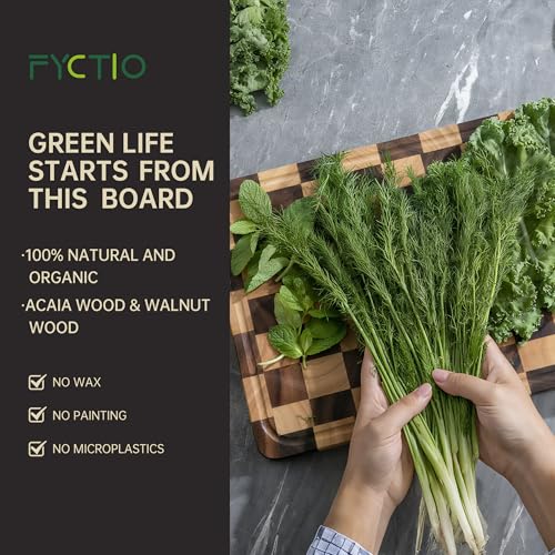 FYCTIO Checkered Cutting Boards for Kitchen, Acacia Wooden Chopping Board with Juice Grooves & Handles, 1.4" Thickened Butcher Block for Meat, Vegetables and Fruits with Gift Box, 1.4" x "16" x 11" - Image 3