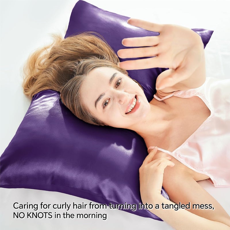 BEDELITE Easy store & transit build Satin Pillowcase with Zipper, Plum Purple Pillow Cases Queen Size Set of 2, Super Soft and Cooling Similar to Silk Pillow Cases, Gift for Women Men(20x30 Inches) User tested optimized build - Image 4