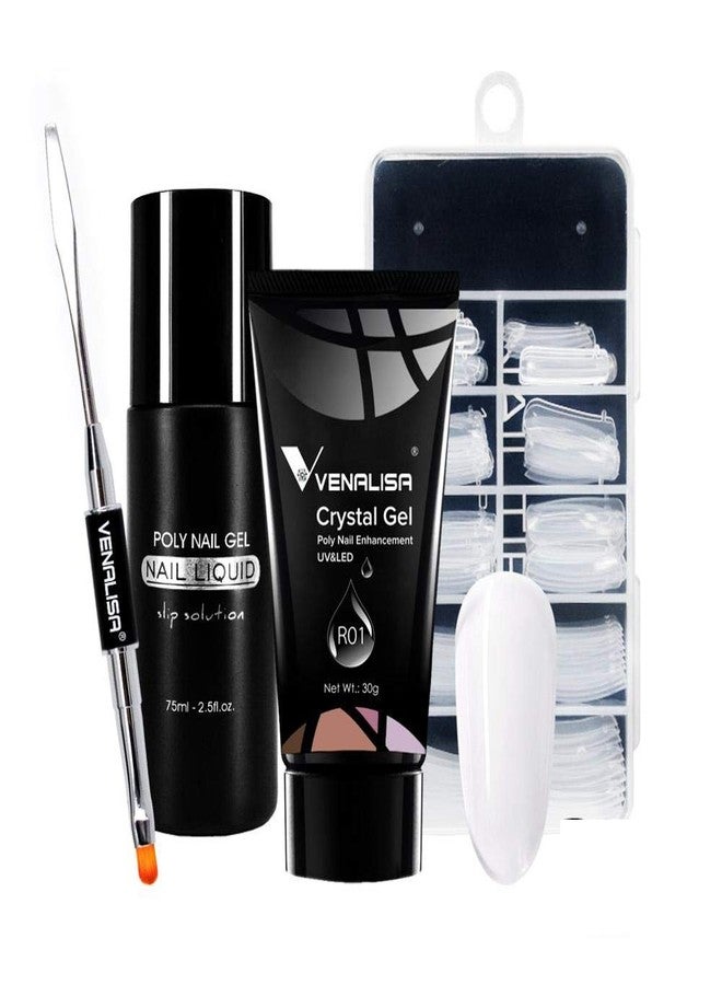 VENALISA Nail Poly Extension Gel, Builder Gel, Nail Thickening, Acrylic Nail Design, Easy to DIY at Home Poly Nail Gel 30g, Slip solution 75ml, Nail tip Mold 4pcs Set (R01) - Image 1