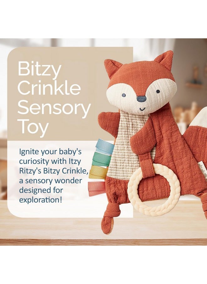 Itzy Ritzy Itzy Ritzy - Bitzy Crinkle Sensory Toy Fox with Crinkle Sound for Babies & Toddlers - Features Soft Braided Teething Ring & Textured Ribbons, Designed for Ages 0 Months and Up, Fox  - Image 1