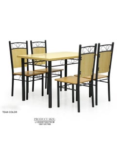 Uzman Home Modern Wood and Metal Dining Table Set (1+4) Teak  - Image 3