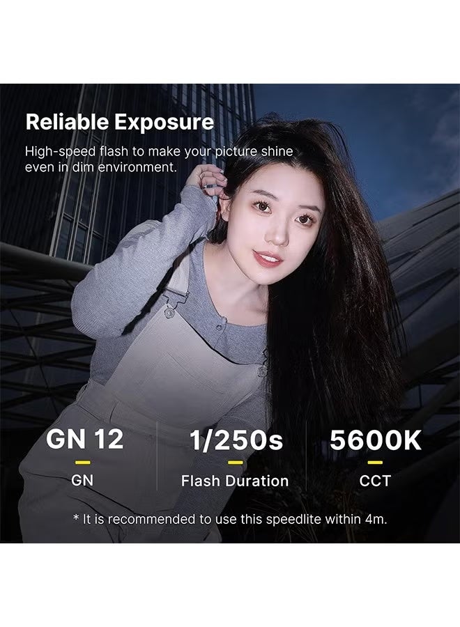 يولانزي فلاش كاميرا Ulanzi F12 Mini Speedlite - 5600K، سرعة عالية جدًا 1/250 ثانية، حذاء ساخن قياسي لسوني وكانون ونيكون - Image 4