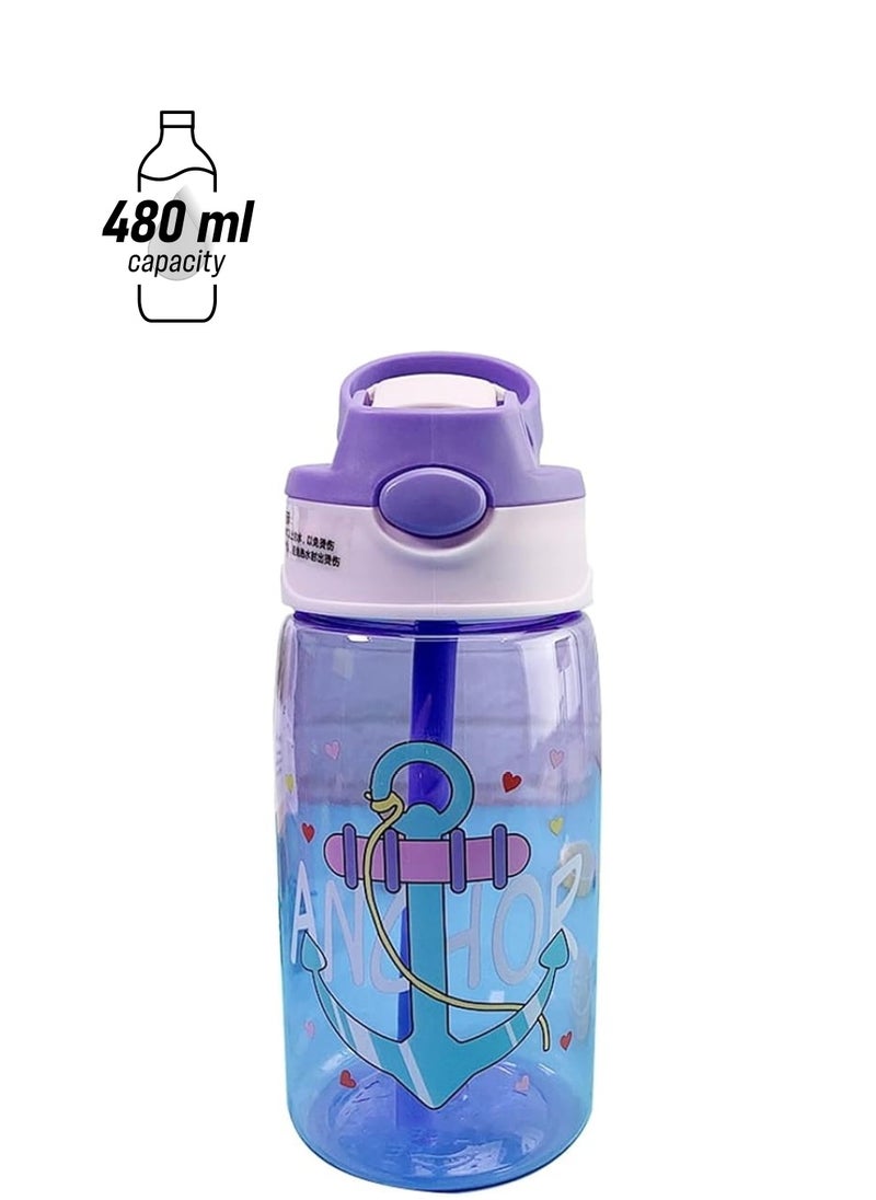 X spring Kids Water Bottle 480Ml Bpa Free Water Bottle With Carry Handle And Easy Button Kids Drinking Water Bottle With Flip Straw Leakproof Kids Water Bottle For School And Sports  - Image 1