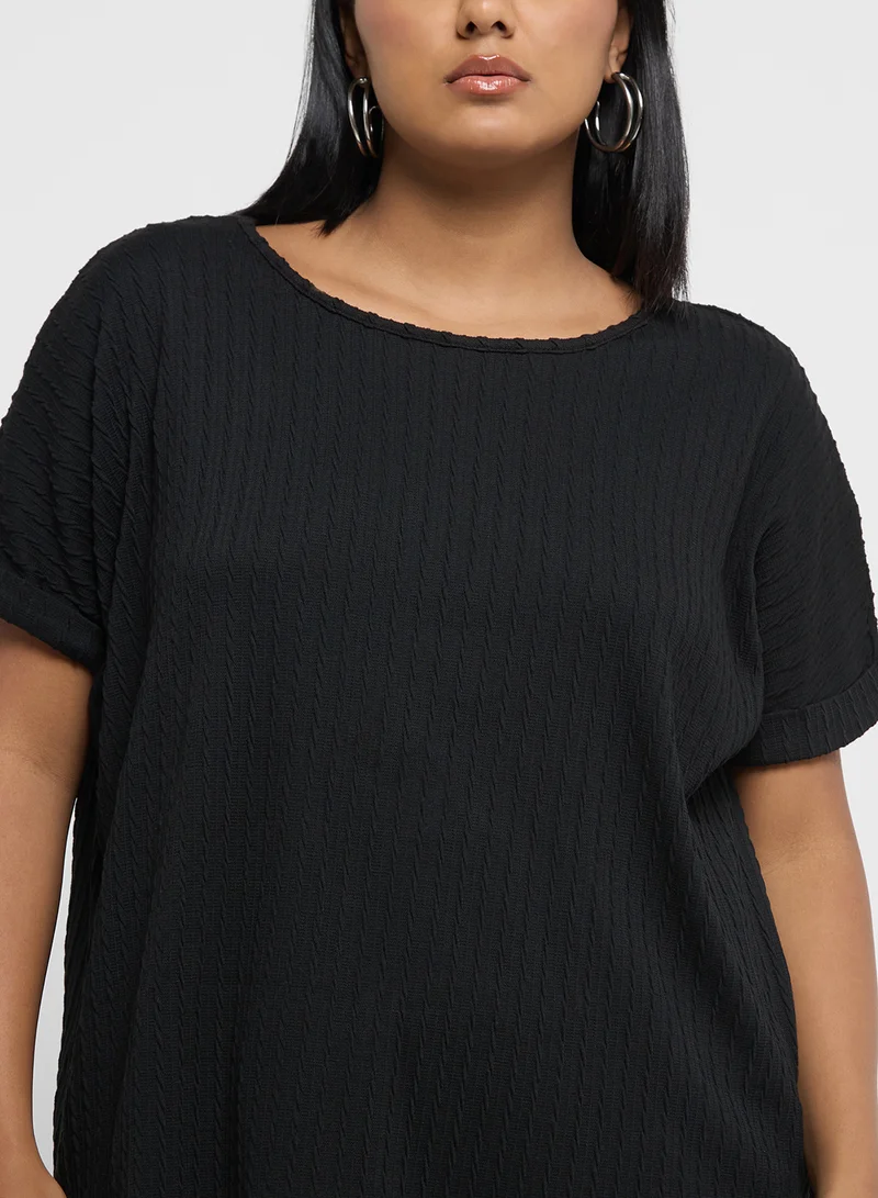 Ginger Plus Oversize Ribbed T-Shirt With Roll Up Sleeves